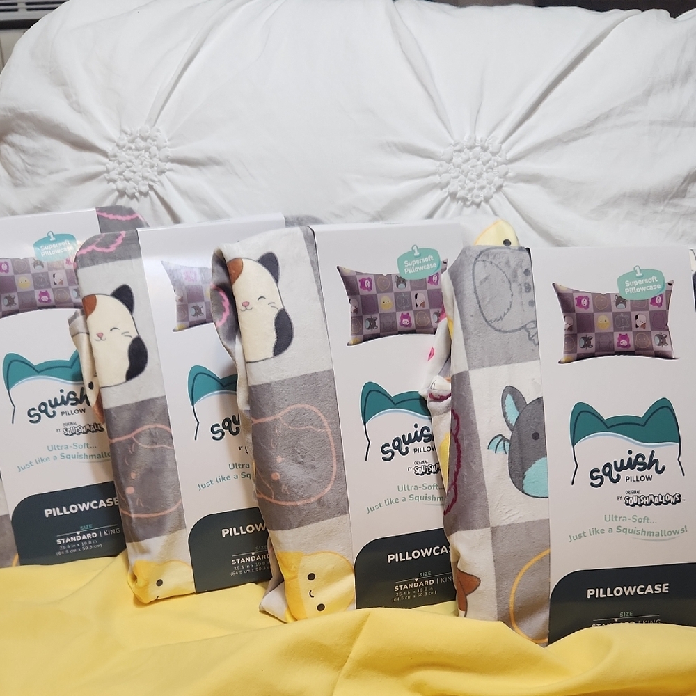 SQUISHMALLOWS ultra Soft Pillow Cases  Each Comes With A SMALL SQUISHMALLOW.